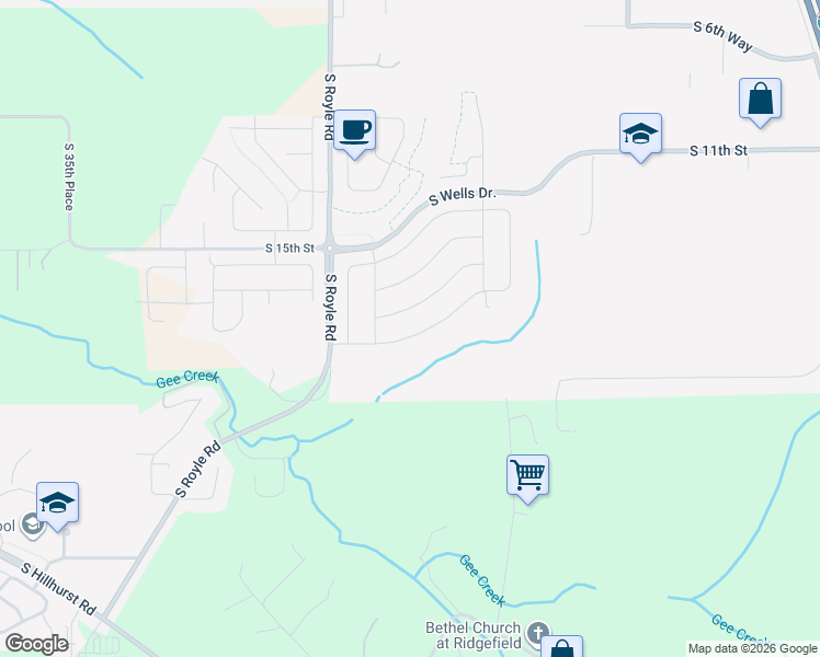 map of restaurants, bars, coffee shops, grocery stores, and more near 4732 South 19th Street in Ridgefield