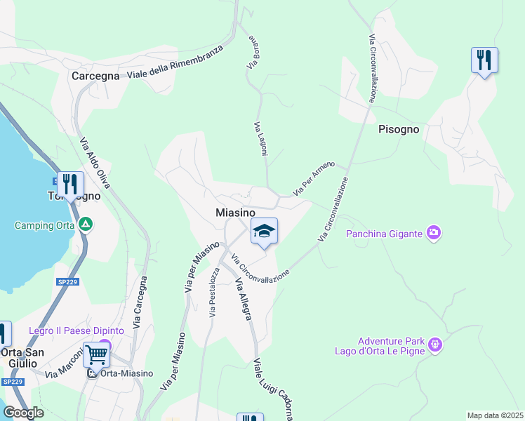 map of restaurants, bars, coffee shops, grocery stores, and more near 24A Via Umberto I in Miasino