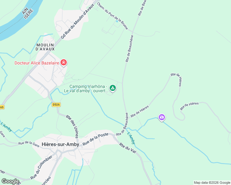 map of restaurants, bars, coffee shops, grocery stores, and more near Route de Beauchêne in Hières-sur-Amby