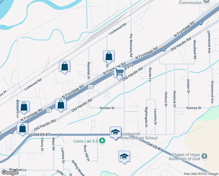 map of restaurants, bars, coffee shops, grocery stores, and more near 1914 Old Hardin Road in Billings