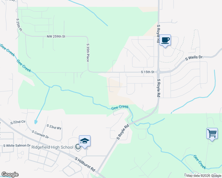 map of restaurants, bars, coffee shops, grocery stores, and more near 3805 South 17th Way in Ridgefield