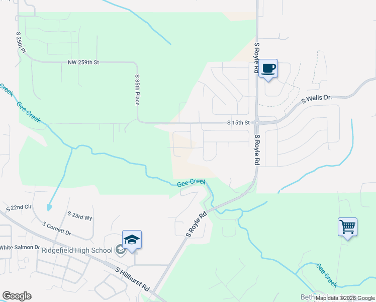 map of restaurants, bars, coffee shops, grocery stores, and more near 3829 South 17th Way in Ridgefield