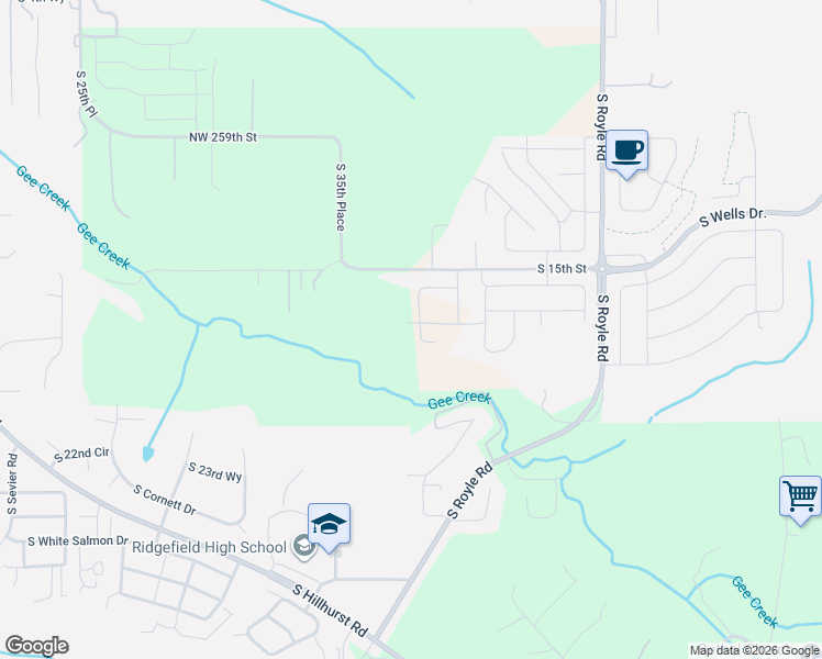 map of restaurants, bars, coffee shops, grocery stores, and more near 1509 South Creekview Court in Ridgefield