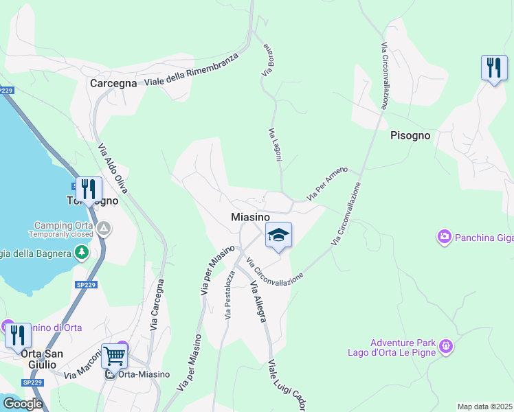 map of restaurants, bars, coffee shops, grocery stores, and more near 5 Piazza Beltrami in Miasino