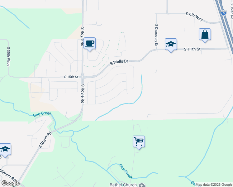 map of restaurants, bars, coffee shops, grocery stores, and more near 4912 South 19th Street in Ridgefield