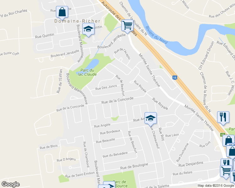 map of restaurants, bars, coffee shops, grocery stores, and more near 965 Rue Léopold Lecourt in Saint-Jérôme
