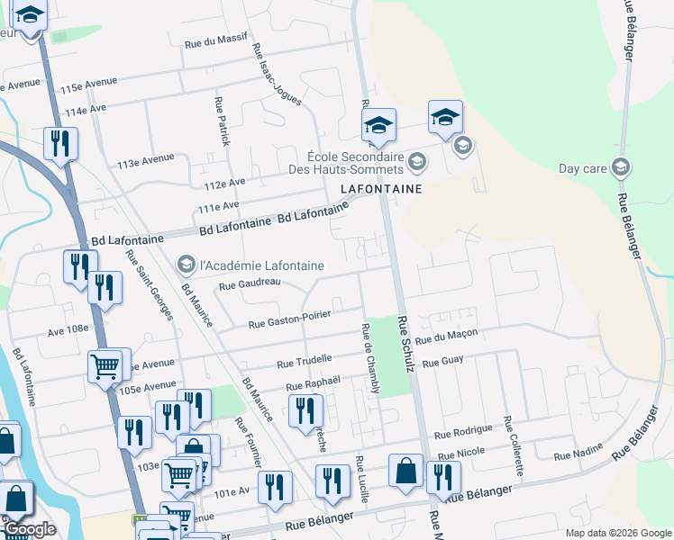 map of restaurants, bars, coffee shops, grocery stores, and more near 2188 Rue Labrèche in Saint-Jã©Rã´Me