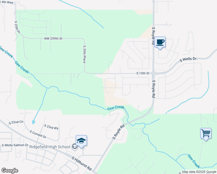 map of restaurants, bars, coffee shops, grocery stores, and more near 3925 South 15th Street in Ridgefield