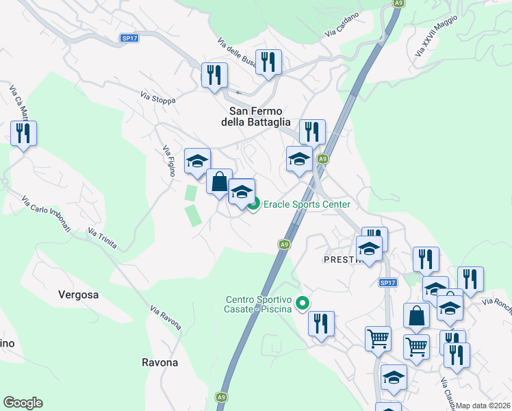 map of restaurants, bars, coffee shops, grocery stores, and more near 21 Luigi Rigamonti in San Fermo della Battaglia