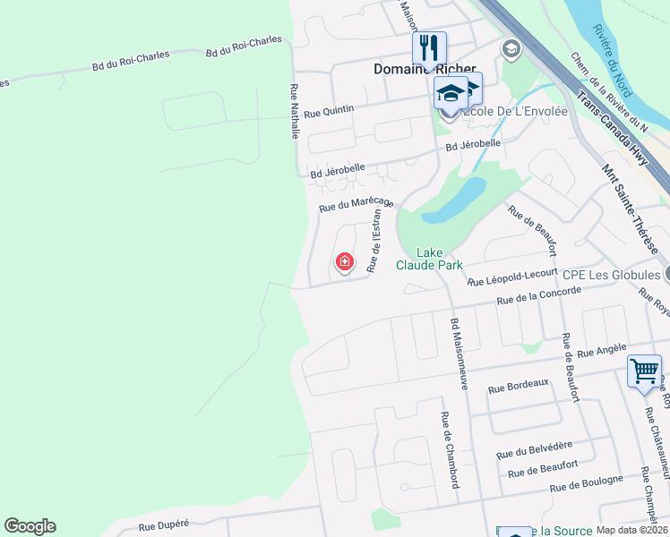 map of restaurants, bars, coffee shops, grocery stores, and more near 1185 Rue des Élodées in Saint-Jérôme