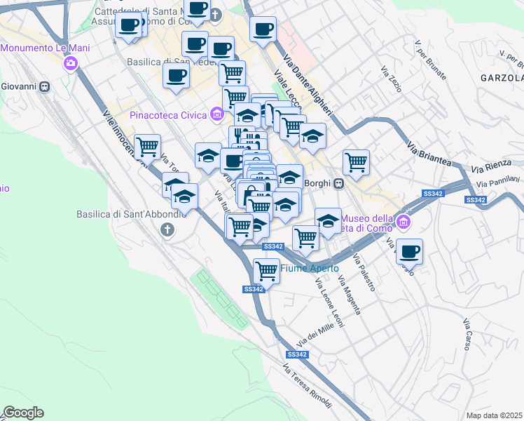 map of restaurants, bars, coffee shops, grocery stores, and more near 23 Via Luigi Cadorna in Como