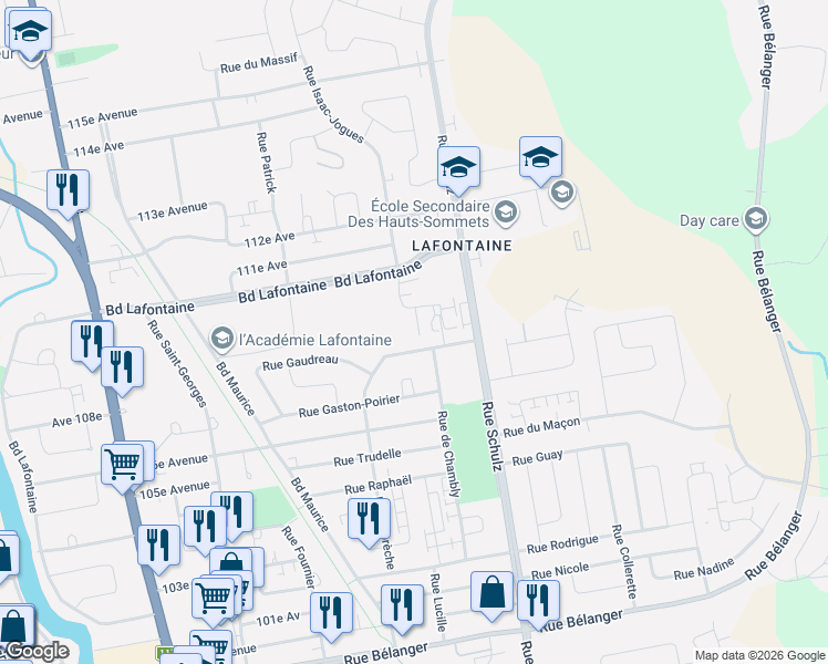 map of restaurants, bars, coffee shops, grocery stores, and more near 2150 Rue Isaac-Jogues in Saint-Jã©Rã´Me