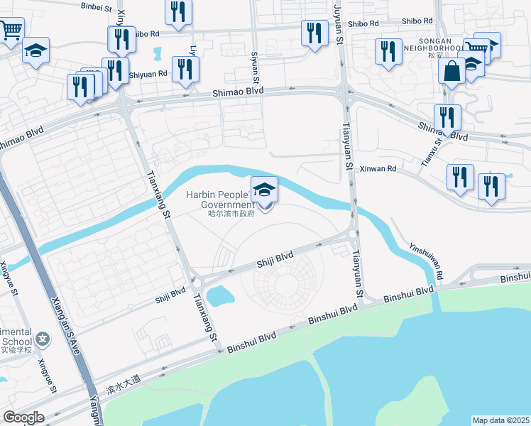 map of restaurants, bars, coffee shops, grocery stores, and more near in Harbin