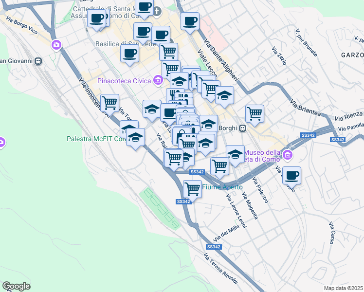 map of restaurants, bars, coffee shops, grocery stores, and more near 23 Via Luigi Cadorna in Como
