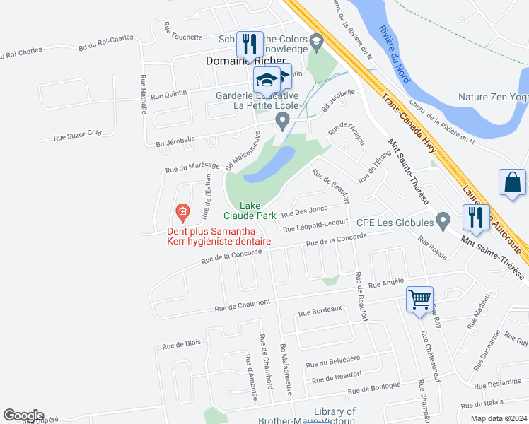 map of restaurants, bars, coffee shops, grocery stores, and more near 1053 Rue de la Canardière in Saint-Jérôme