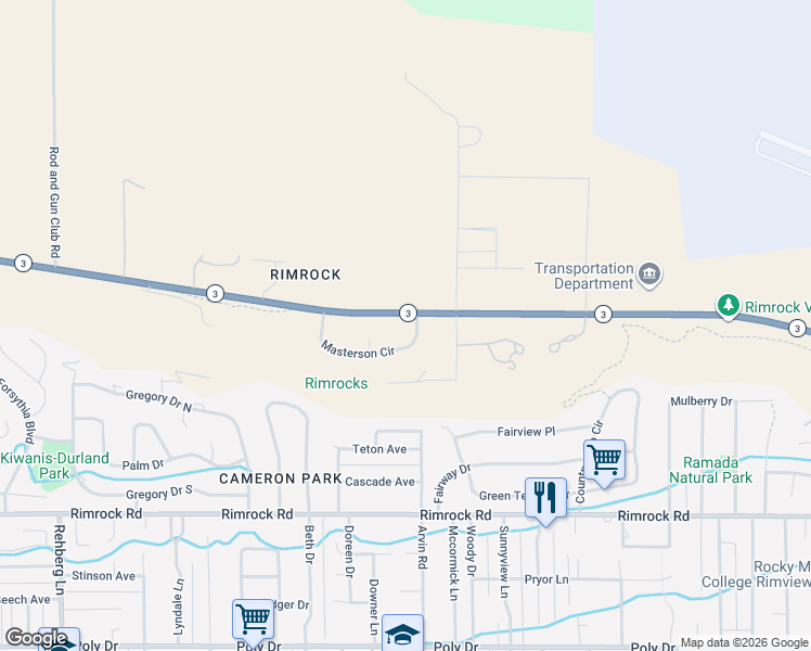 map of restaurants, bars, coffee shops, grocery stores, and more near 2284-2398 Highway 3 in Billings
