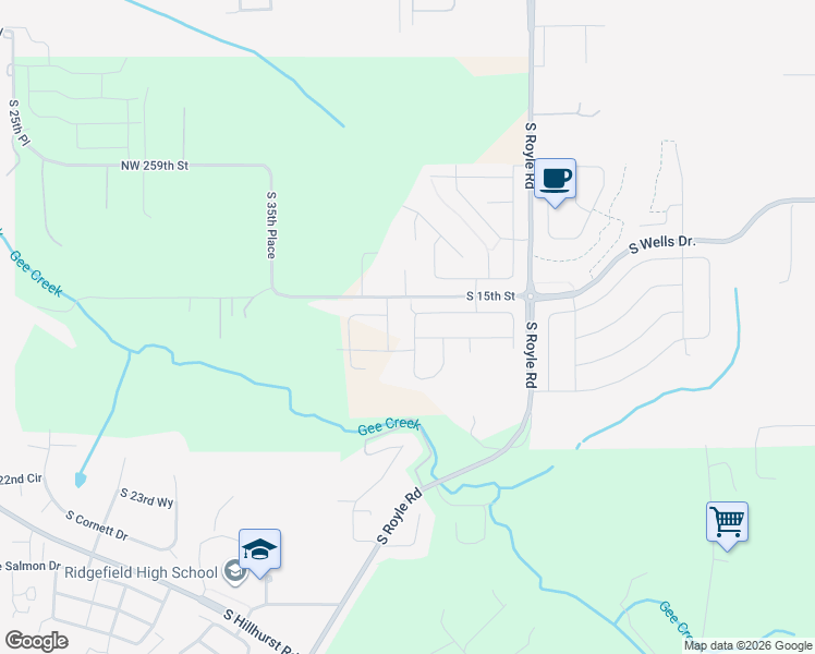 map of restaurants, bars, coffee shops, grocery stores, and more near 1625 South 40th Place in Ridgefield