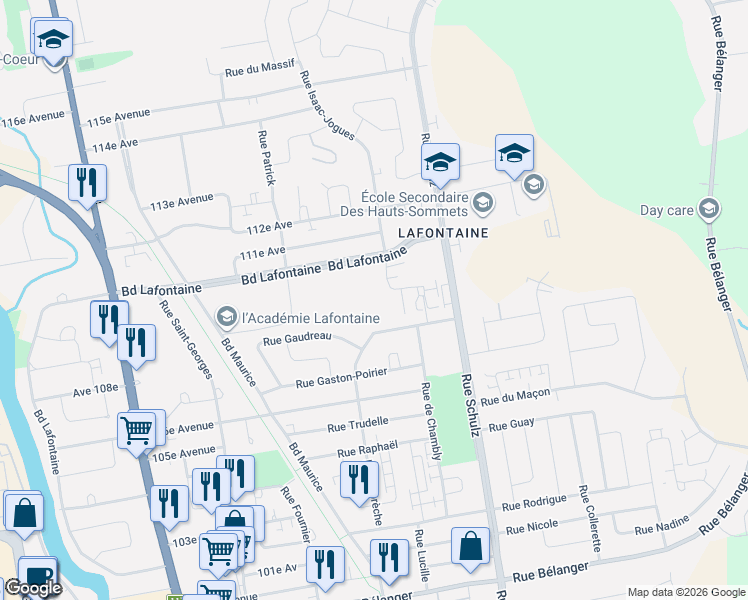 map of restaurants, bars, coffee shops, grocery stores, and more near 2210 Rue Isaac-Jogues in Saint-Jã©Rã´Me