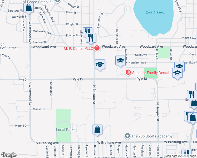 map of restaurants, bars, coffee shops, grocery stores, and more near 1074 Pyle Drive in Kingsford