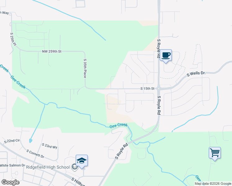 map of restaurants, bars, coffee shops, grocery stores, and more near 3925 South 15th Street in Ridgefield