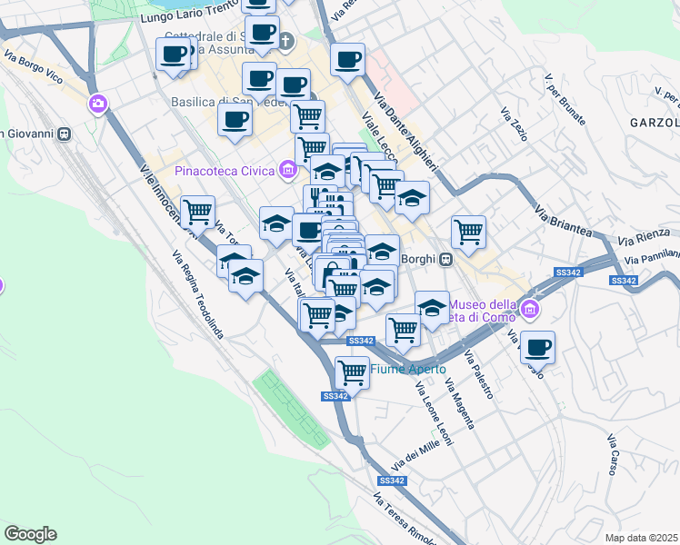 map of restaurants, bars, coffee shops, grocery stores, and more near 23 Via Luigi Cadorna in Como