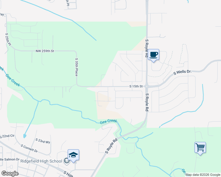 map of restaurants, bars, coffee shops, grocery stores, and more near 1625 S 40th Pl in Ridgefield