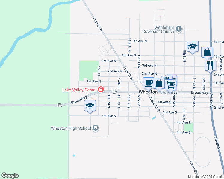 map of restaurants, bars, coffee shops, grocery stores, and more near 1403 Broadway in Wheaton