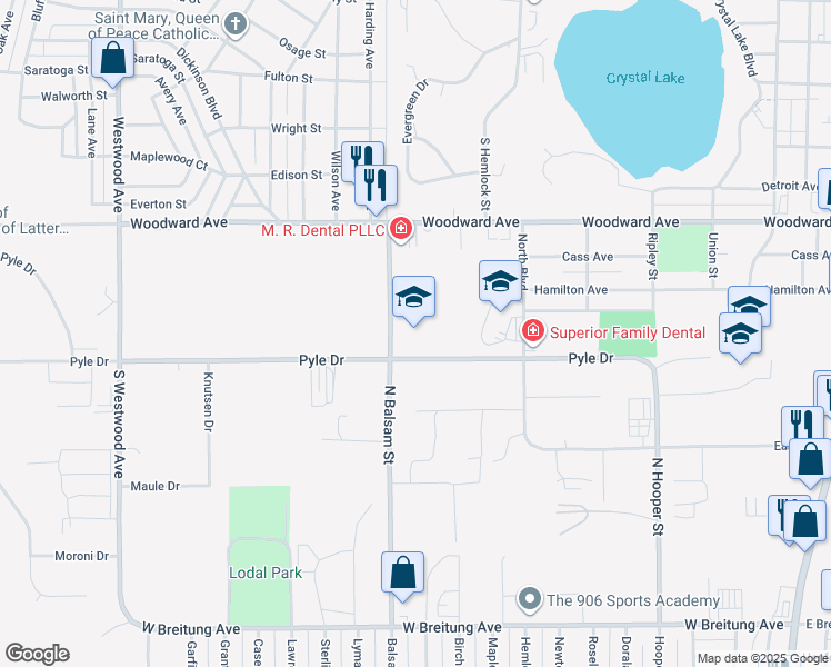 map of restaurants, bars, coffee shops, grocery stores, and more near 1074 Pyle Drive in Kingsford