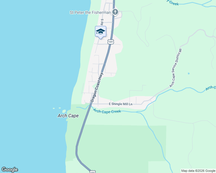 map of restaurants, bars, coffee shops, grocery stores, and more near 79905 Anvil Rock Road in Arch Cape