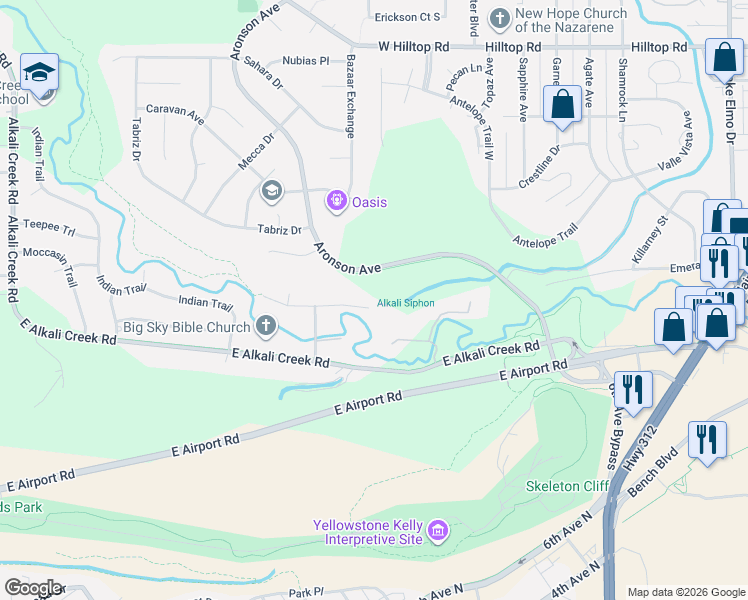 map of restaurants, bars, coffee shops, grocery stores, and more near 225 Quiet Water Ave in Billings
