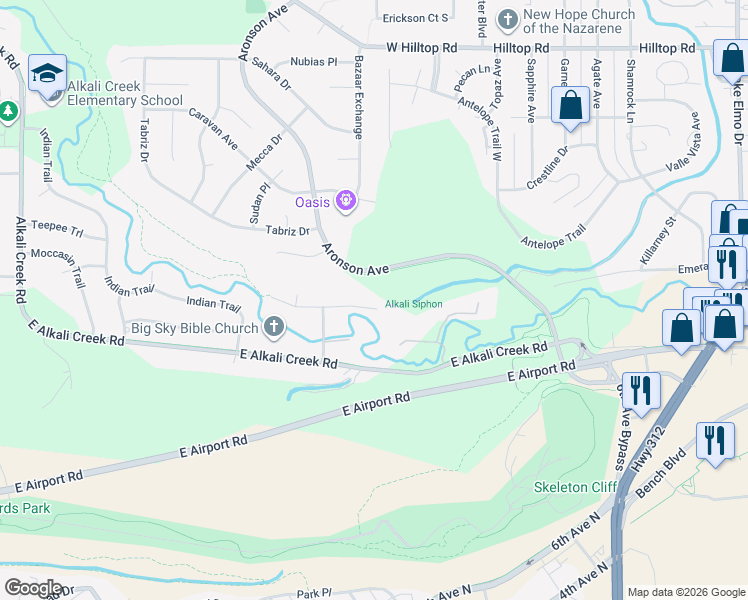 map of restaurants, bars, coffee shops, grocery stores, and more near 225 Quiet Water Ave in Billings
