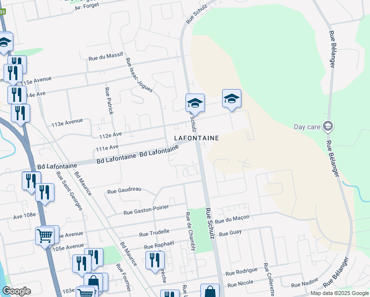 map of restaurants, bars, coffee shops, grocery stores, and more near 2520 Boulevard Lafontaine in Saint-Jérôme