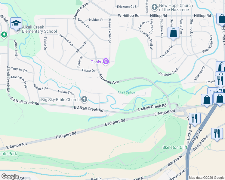 map of restaurants, bars, coffee shops, grocery stores, and more near 225 Quiet Water Avenue in Billings