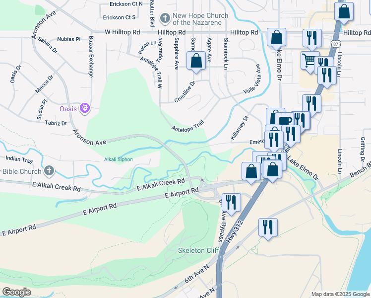 map of restaurants, bars, coffee shops, grocery stores, and more near 111 Emerald Drive in Billings