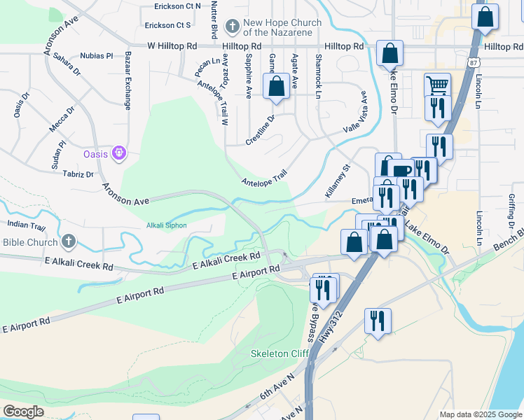 map of restaurants, bars, coffee shops, grocery stores, and more near 111 Emerald Drive in Billings