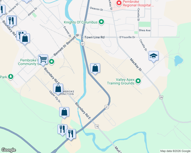 map of restaurants, bars, coffee shops, grocery stores, and more near 259 Paul Martin Drive in Pembroke