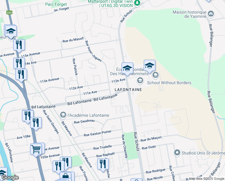 map of restaurants, bars, coffee shops, grocery stores, and more near 2291 Rue Isaac-Jogues in Saint-Jérôme