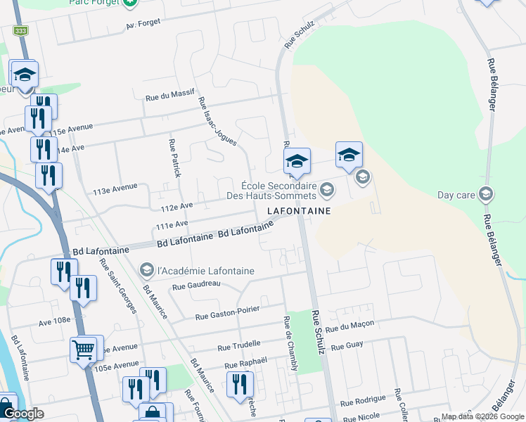 map of restaurants, bars, coffee shops, grocery stores, and more near 2291 Rue Isaac-Jogues in Saint-Jérôme