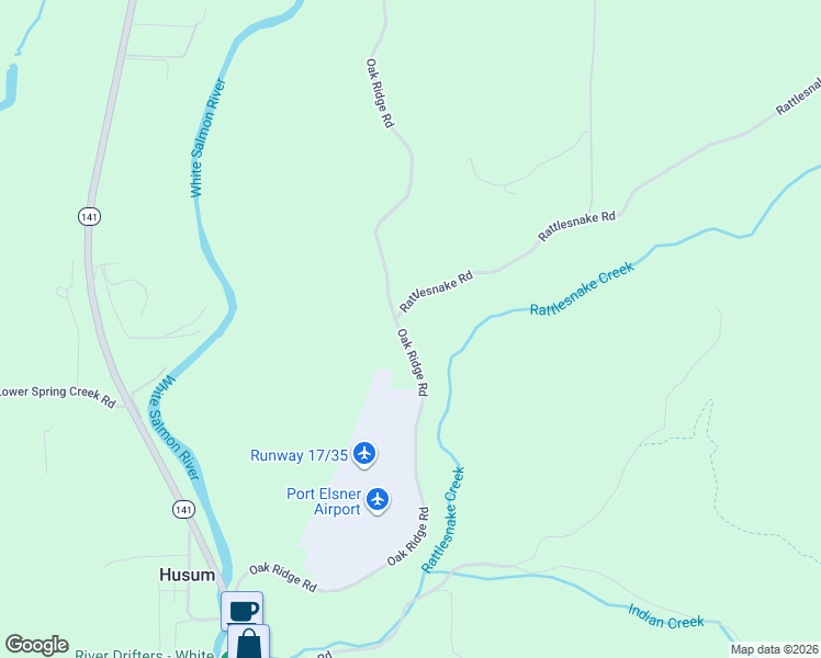 map of restaurants, bars, coffee shops, grocery stores, and more near Oak Ridge Road in White Salmon