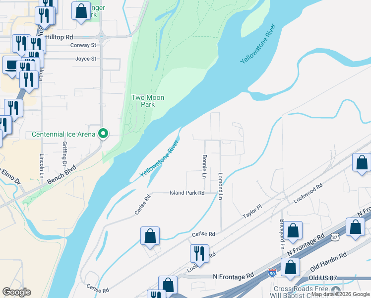 map of restaurants, bars, coffee shops, grocery stores, and more near 1112 Doon Avenue in Billings