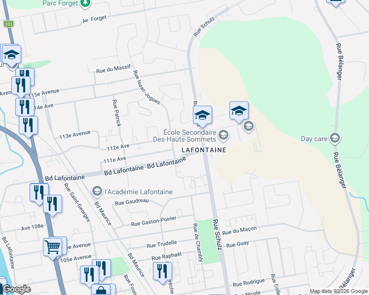 map of restaurants, bars, coffee shops, grocery stores, and more near 2397 Boulevard Lafontaine in Saint-Jã©Rã´Me