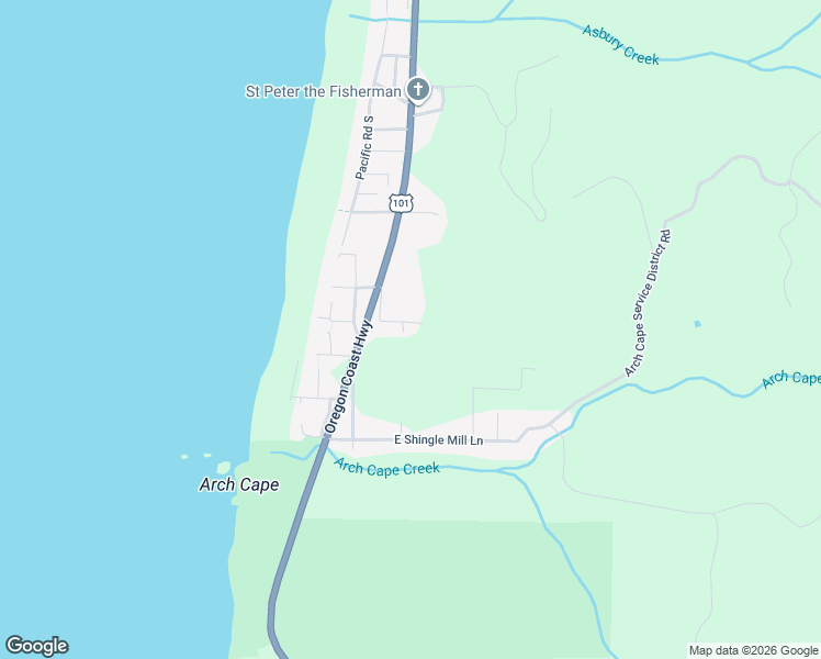 map of restaurants, bars, coffee shops, grocery stores, and more near 79905 Anvil Rock Road in Arch Cape