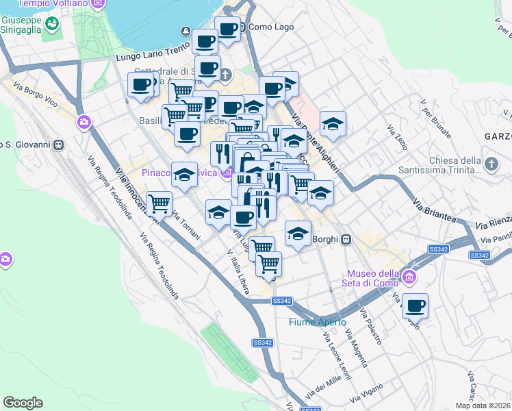 map of restaurants, bars, coffee shops, grocery stores, and more near in Como