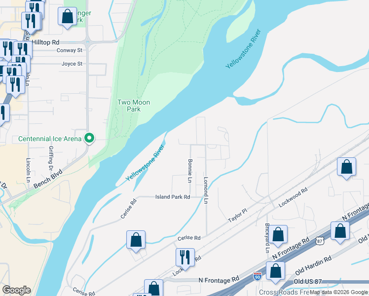map of restaurants, bars, coffee shops, grocery stores, and more near 1112 Doon Avenue in Billings