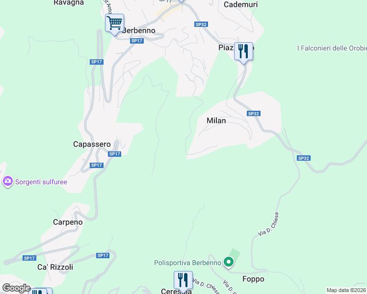 map of restaurants, bars, coffee shops, grocery stores, and more near 52a Via Europa in Provincia di Bergamo