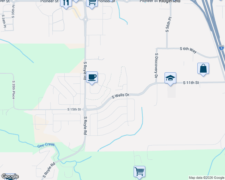 map of restaurants, bars, coffee shops, grocery stores, and more near 4826 South 12th Circle in Ridgefield