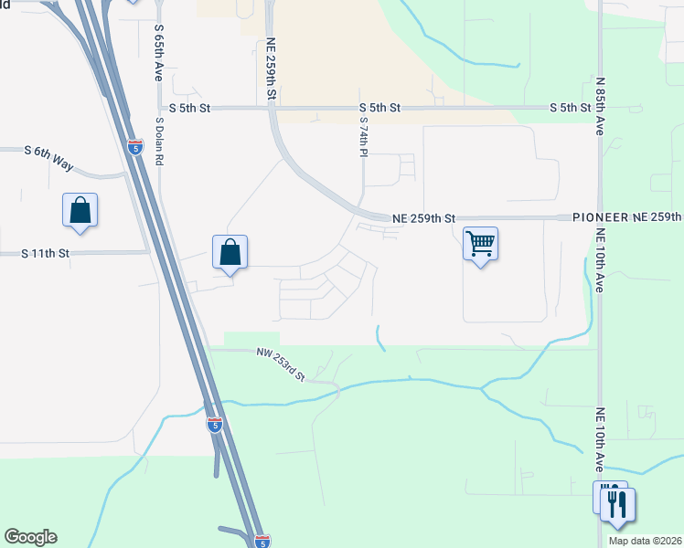 map of restaurants, bars, coffee shops, grocery stores, and more near 7224 South 11th Street in Ridgefield