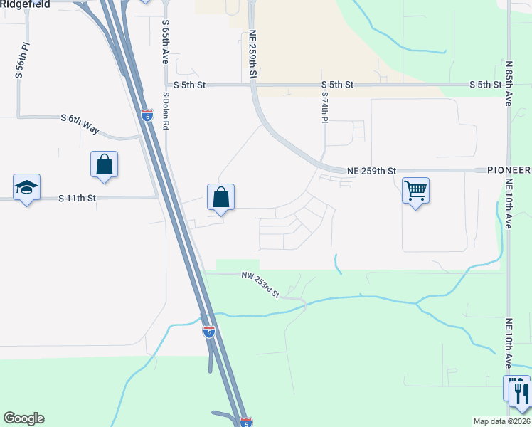 map of restaurants, bars, coffee shops, grocery stores, and more near 7028 South 11th Street in Ridgefield