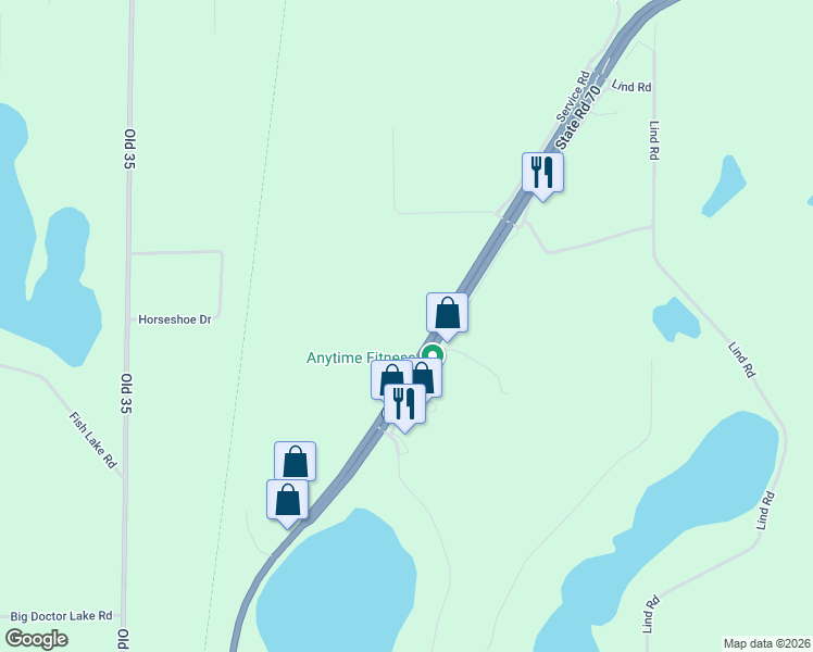 map of restaurants, bars, coffee shops, grocery stores, and more near 24569 Wisconsin 70 in Webster
