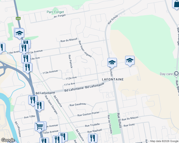 map of restaurants, bars, coffee shops, grocery stores, and more near 176 Rue Josée in Saint-Jérôme